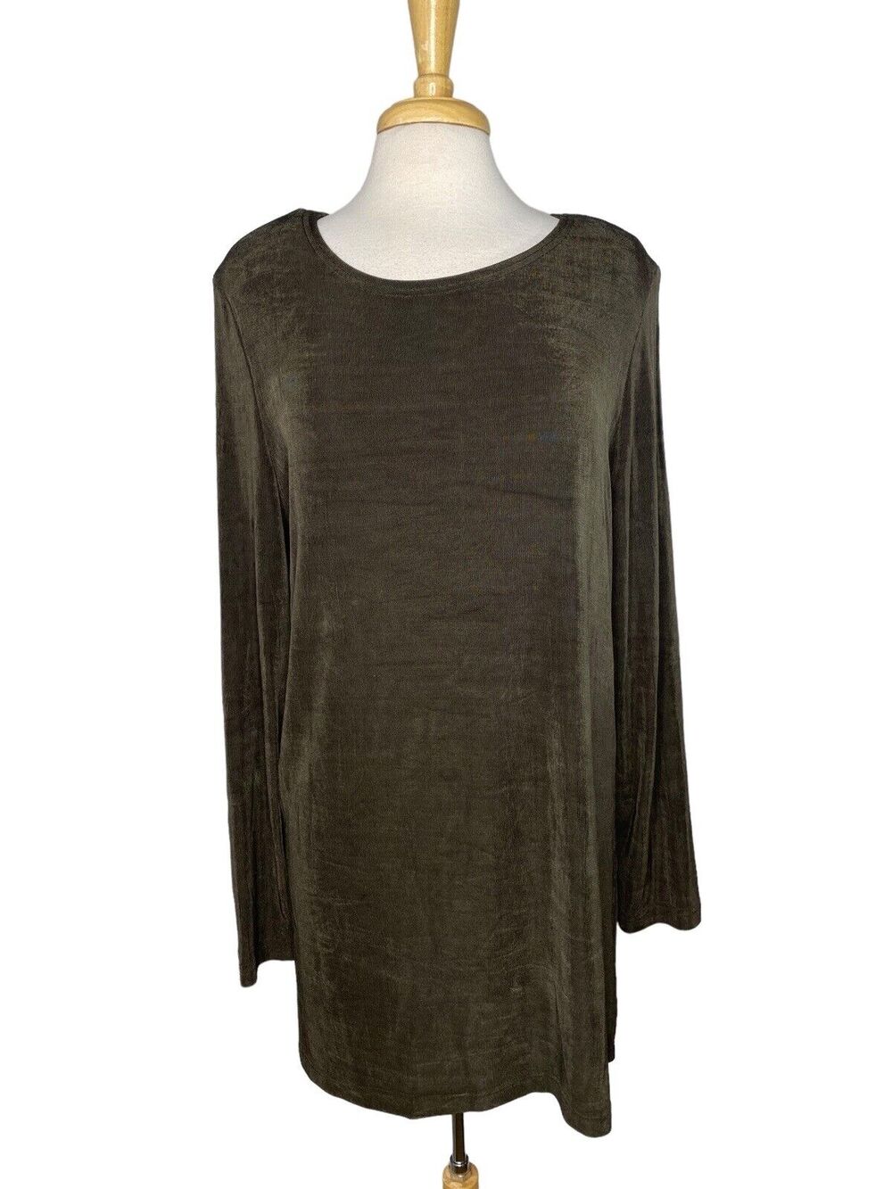 SOFTWEAR MARK SINGER Slinky Brown Long Sleeve Tunic Size XL Made in USA Travel